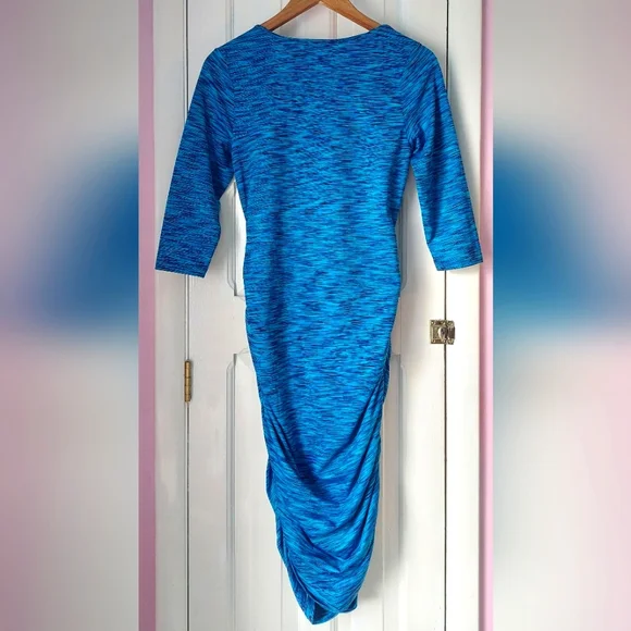 Ingrid + Isabel Static Teal Ruched Long Sleeve Bodycon Maternity Dress Sz M - Picture 8 of 9